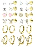 Adramata 12 Pairs Boucles d'Oreilles Femme Acier Inoxydable Boucle Oreille Or Argent Creoles Boucle d'Oreille Piercing Helix Tragus Conch Piercing Oreille Hypoallergénique Bijoux Femme Filles