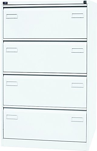 Bisley LIGHT Hängeregistraturschrank, doppelbahnig, DIN A4, 4 HR-Schubladen, Metall, 696 Verkehrsweiß, 62.2 x 80 x 132.1 cm