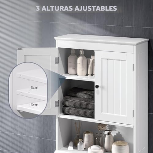 Miniatura 5 de Bealife Mueble Sobre Inodoro Armario, Mueble Alto Para Lavadora, Estanterias Alta De Almacenaje Baño Armario Alto Con 2 Puertas Y Estantes Abierto, 168x60x24cm