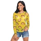Food Taco Yellow See Through Tops for Women Mesh Sheer Tops Long Sleeve Women Blouse Zipper Handle Swimming Pool Beach Camping Size S