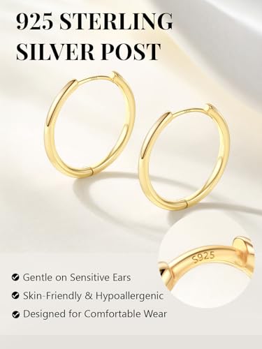 Image of Silvora 14K Gold Plated Huggie Hoop Earrings for Women, Small Sterling Silver Hoops, Hypoallergenic Cartilage Earrings for Sensitive Ears 8 /10 /12 /14 /16 /18 /20MM