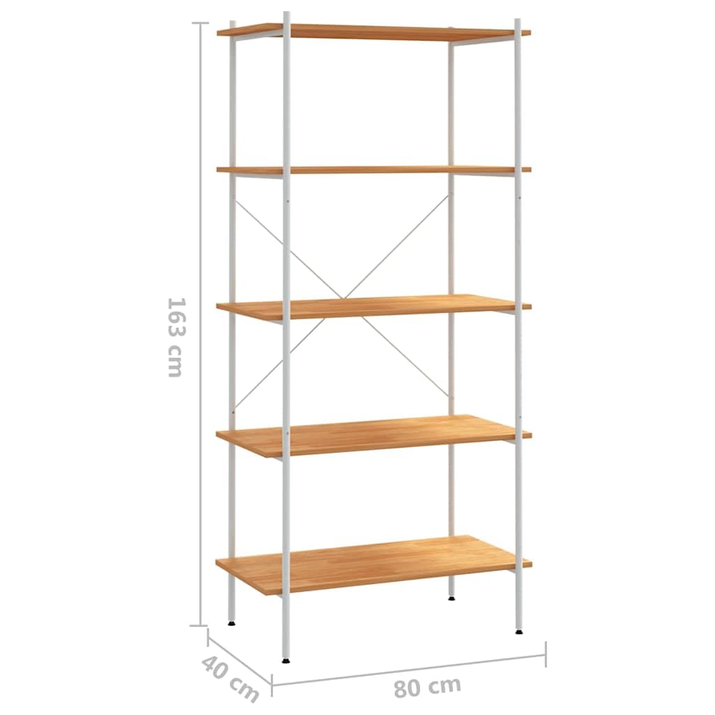 Scaffale a 5 ripiani, 80 x 40 x 163 cm, effetto rovere, bianco