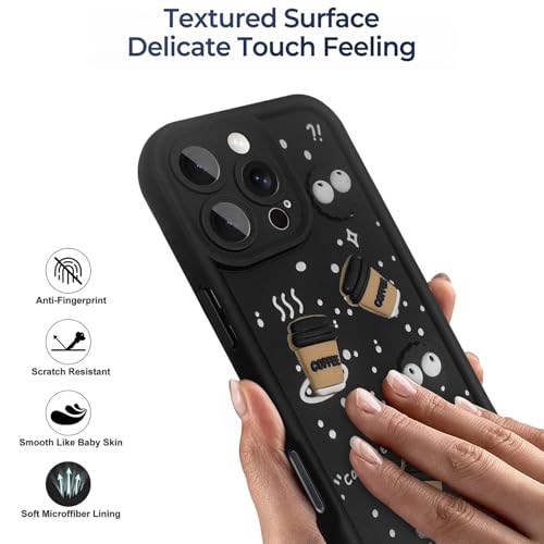 Image of SHINESTAR Back Cover for iPhone 16 Pro Max - 3D Cartoon Coffee & Eyes Design | Soft Silicone Shockproof Case with Full Camera Protection | Cute & Playful Phone Cover - Black