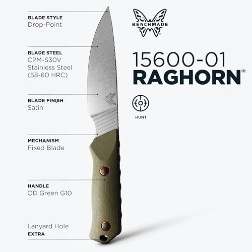 Benchmade - Raghorn Hunting Knife, Plain Edge, Drop-Point Blade with OD Green G10 Handle (15600-01) - Image 2
