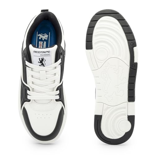Image of Red Tape Men's Sneakers Black White Pu Round Toe Lace-Up