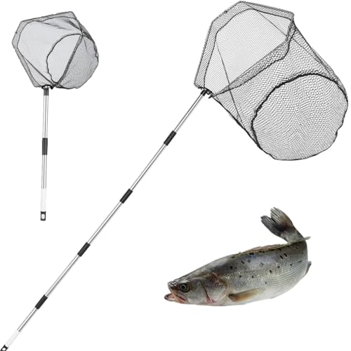 Fishing Net with Handle - 85-Inch Adjustable Extension Pole Fishing Net, Foldable Landing Net for Steelhead, Salmon, Fly, Kayak, Catfish, Bass, Trout Fishing, Essential Fishing Gear & Gifts for Men