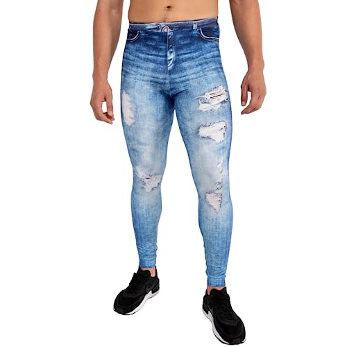 Kapow Meggings The Original Men's Leggings (Denim Dan Jeggings, Large)