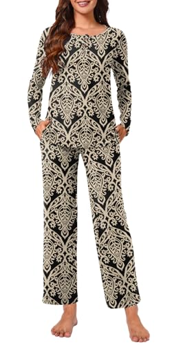 Bestbee Womens 2 Piece Pajama Set, Lounge Outfits Button-Down Sleepwear Set Long Sleeve With Pockets Ladies Pjs Set