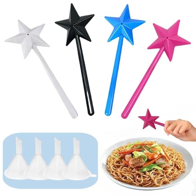 YOUMEHE Magic wand salt and pepper shakers, Fairy wand salt shaker, Salt and pepper wand shakers, Magic wands Duo salt/pepper-with funnel 4 pcs-Black White Blue Red