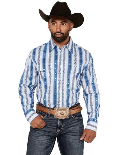 Wrangler Men's Checotah Southwestern Print Long Sleeve Snap Western Shirt Big - 112359439-BIG 3X Blue