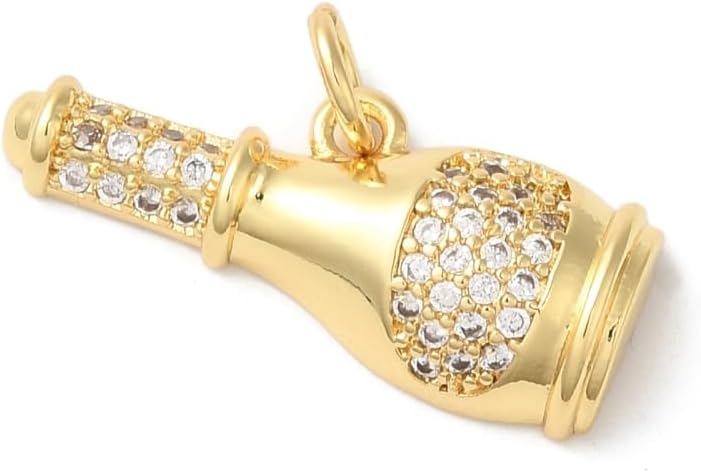 10Pcs Brass Cubic Zirconia Wine Bottle Pendants Golden Champagne Charms for DIY Necklace Bracelet Earrings Jewelry Making