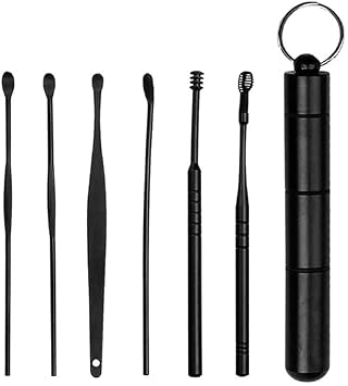 EZERE 6 Piece Spiral Ear Cleaning Set - Stainless Steel Cleaning Set BLACK