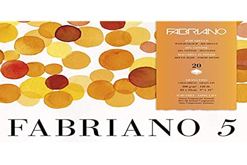 Fabriano Unbekannt Disegno 5"-Cartoncino Ad Acquerello, 300 G/M2, 23 X 21 Cm, 20 Fogli, 4 Lati, Senza Cloro E Acidi, Bianco, Unità