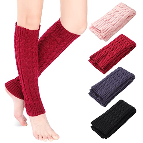 Image of SATINIOR Syhood 4 Pairs Cable Knit Leg Warmers Women Winter Knitted Crochet Knee Boot Stockings Cuffs Long Legging Socks
