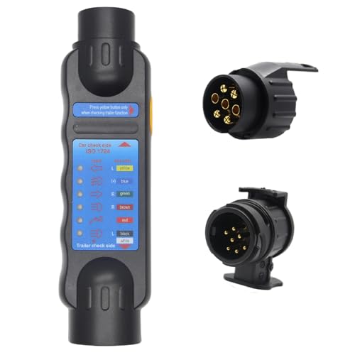 Sepzlly 7 Pin Trailer Plug Socket Tester, 12V Car Electrical Circuit Tester Light Connector with 13 Pin Towing Adapter Cable Wiring Towbar Electrics Diagnostic Testing Tool for Caravan Truck Tractors