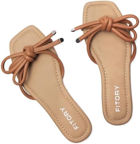 FITORY Women's Flat Sandals Square Open Toe Thong with Cute Knot for Summer Size 6-11