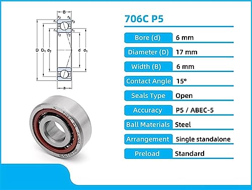 Rodamientos de contacto angular 706C P5 para máquina herramienta miniatura 7