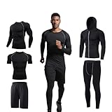 mczon Men's Running Compression Sports Suit 5 Piece Outfits,Quick Dry Athletic Sets Gym Fitness Clothes,All Season Fitness Jogging Sport Wear Training Workout Tights,Sets Tracksuit ，XXL