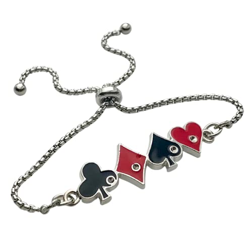 Card Player Bracelet Adjustable with the 4 Suit of Cards Hearts Spades Diamond Clubs Poker Casino