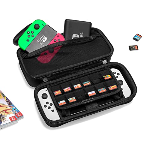 8. Bild von tomtoc Tasche Hülle für Nintendo Switch/Nintendo Switch OLED Modell, Protective Hard Case Tragetasche für Switch Konsole, 24 Spiele, Pro Controller, Netzteil und Zubehör, Schwarz L