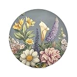 Chic Beautiful Flowers Tischset, rund, wiederverwendbar, Stoff, waschbar, Teller, Platzset, wasserdicht, 6 Kunststoff-Tischsets, 39,1 x 39,1 cm