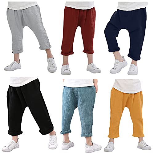Toddler Boys Girls Cotton Linen Long Pants Pleated Solid Straight Sweatpants Summer Casual Comfy Solid Wide Leg Bottoms