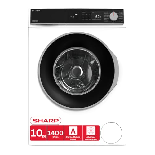 Sharp ES-NFA014BW1NA-DE Waschmaschine, 10 kg, 1400 U/Min, A Energieeffizienz, Inverter Motor, AquaStop, AllergySafe, Startzeitvorwahl, Weiß
