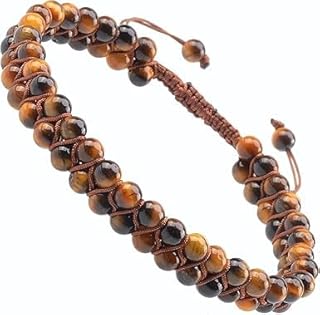 M.A.S Natural Chakra Healing Power Crystals Macrame Bracelet Yoga Double Layer Stone Beads Gemstone Meditation Relax Anxiety Bangle for Unisex Women Men (Yellow Tiger Eye, 6mm)