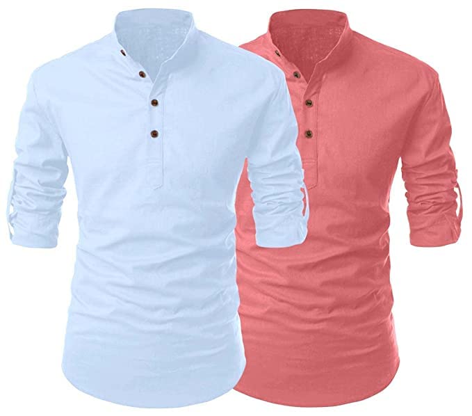 finivo fashion Combo of Men's Regular Fit Cotton Blend Solid Full Sleeves Kurta | Short Kurta for Men (Pack of 2)-picture-56