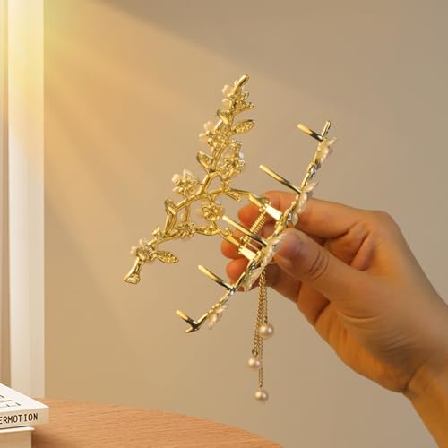 Pinza para cabello floral elegante con perlas y metal miniatura 7