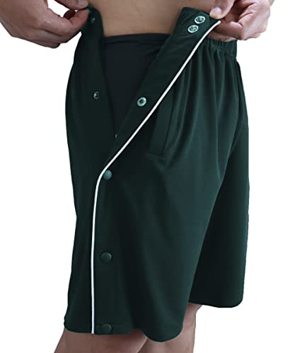 Tear Away Shorts for Men Post Surgery Shorts Adaptive Clothes Snap Short Pants Breakaway Side Open Unisex Leg Knee Hip Ankle Surgical Shorts Dark Green