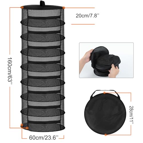 Image of Desy & Feeci Drying Net Herbs 8-Layer Hanging Herb Drying Rack Drying Net with Zippers, Black, 23.6 x 63 inches