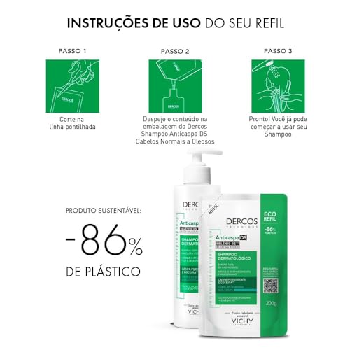 Vichy, Refil Dercos Shampoo Anticaspa para Cabelos Normais a Oleosos, 200ml
