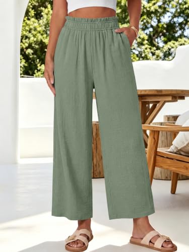 Image of ANRABESS Womens Wide Leg Cropped Palazzo Pants | Lightweight Breathable Elastic High Waisted Pants, Beach Vacation Flowy, Lounge & Casual Summer Trousers with Pockets