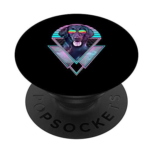 Flat-Coated Retrievers Dog Vintage Retro Vaporwave Beach Vib PopSockets Swappable PopGrip