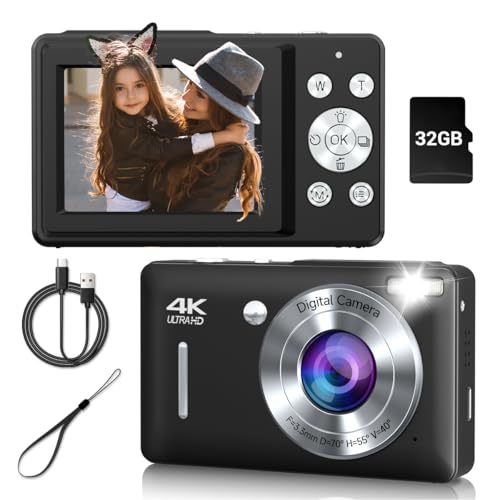 Digital Camera, 44MP Compact Camera, FHD 1080P Point and Shoot Digital Cameras with 16X Zoom, Face Detect, Smile Capture, Anti Shake, for Boys Girls Teens Gifts(Black)
