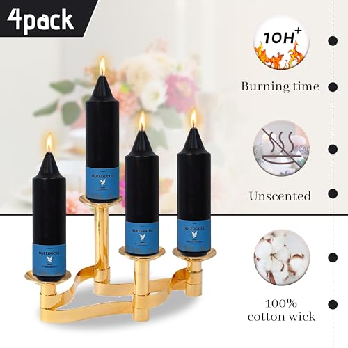 Image of 4 Pcs Handmade Unscented Taper Candles - 5 Inch Short Black Dinner Candle Sticks, Slow Burn Smokeless Wax Candles for Weddings Home Decoration Holiday Gifts
