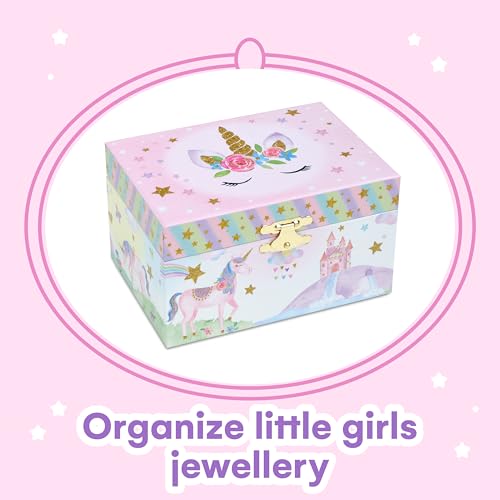 Jewelkeeper Musical Jewelry Box for Girls with Spinning Unicorn, Glitter Rainbow and Stars Design Music Box for Necklace, Earrings, and Accessories, Plays The Beautiful Dreamer Tune - Image 3