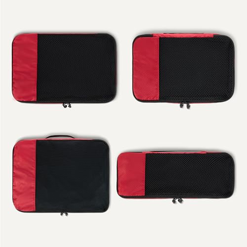 Image of Amazon Essentials 4-Piece Packing Cubes Travel Accessories Set, Luggage Organizer, Double Zipper, Mesh Top, Space-Saving Suitcase Organizer, Small /Medium /Large /Slim, Red (Previously Amazon Basics)