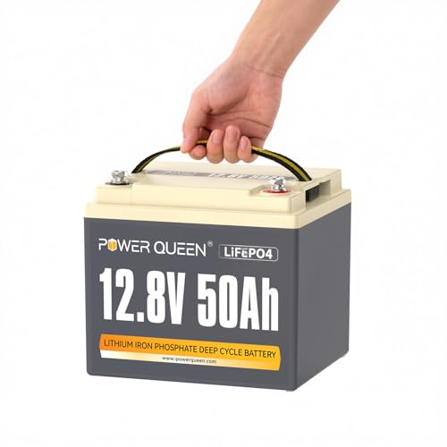 Power Queen 12.8 V 50 Ah LiFePO4 Lithiumbatterie, 640Wh Lithiumbatterie, über 4000+-Zyklen, Ersatzbatterie für Bleisäurebatterie, weit verbreitet in Wohnmobilen, Camping und Solarenergie