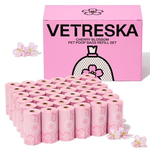 Image of VETRESKA Cherry Blossom Scented Dog Poop Bags, Leak Proof, Extra Thick and Large Pet Waste Bags for Dogs Walking and Cat Litter, 36 Refill Rolls, 540 Poop Bags, Pink