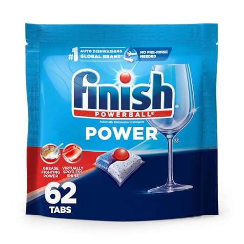 Finish Power Dishwasher Pods, No Pre-Rinse Dishwasher Detergent Soap For Deep Clean & Shine with Degreasing Power, 62 Count