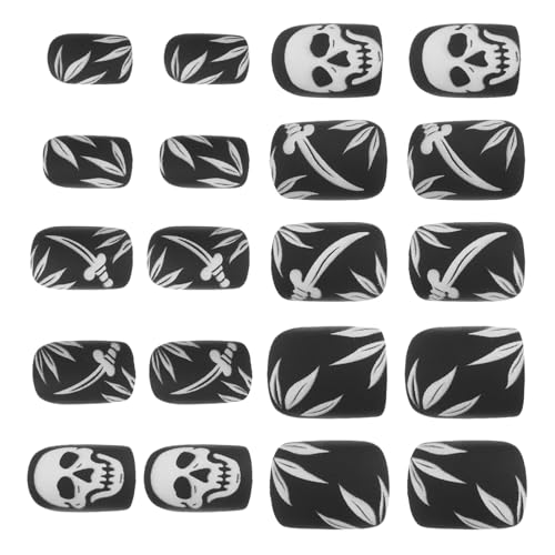 EPIGEIST 24 Piezas Halloween Press Nails Cortas Cuadradas con Diseño de Calavera Negra Uñas Postizas de Plástico Resistentes para Manicura Gótica y Fiestas Temáticas