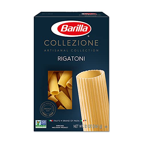 BARILLA Collezione Rigatoni Pasta, 12 oz. Box - 6 Servings Per Box - Pantry Friendly Artisanal Pasta - Non-GMO, All Natural Ingredients, No Preservatives.