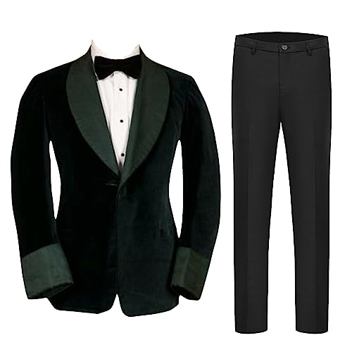 Costume en Velours Homme avec Veste Revers Châle et Pantalon Noir