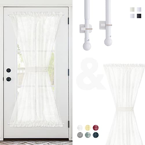 Jinchan French Door Curtain Rods No Drill White Magnetic Rod 26 Up To 48 Inch Bundle With Linen French Door Curtain 72 Inches Light-Filtering #TOP23