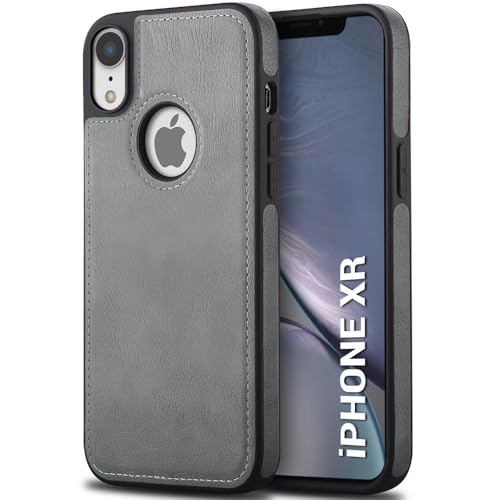 Image of TheGiftKart Genuine Leather Finish iPhone XR Back Cover Case | Shockproof Design | Raised Edges for Camera & Screen Protection | Stunning Minimalist Design Back Case Cover for iPhone XR (Grey)