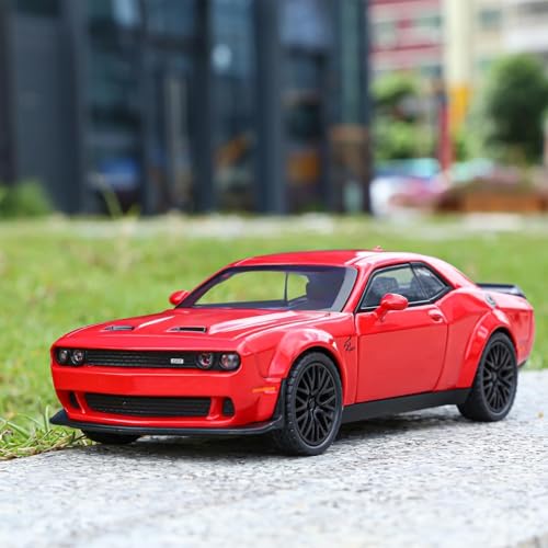Image of Dodge Challenger Hellcat Toy Car 1:24 Scale Collection Diecast Metal Toy Model Car for Kids Light Sound Pull Back Openable Door