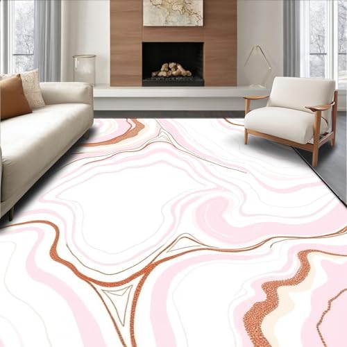 ODIKA Flatwoven High Traffic Area Rug 5x7, Abstract Veined Marble