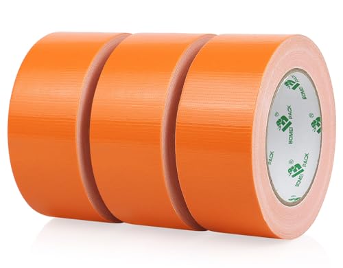 Image of BOMEI PACK Orange Duct Tape, 3Rolls Heavy Duty Strong Industrial Color Duct Tape 9mil x 1.88inch x 30yds for Packing and Repairing